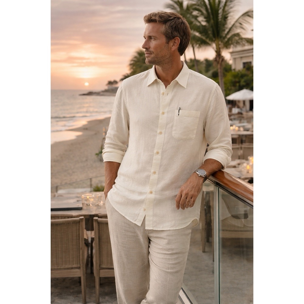 Tommy Bahama Easy Breezer Linen Shirt XL Off White Button Front L/S Resort Beach